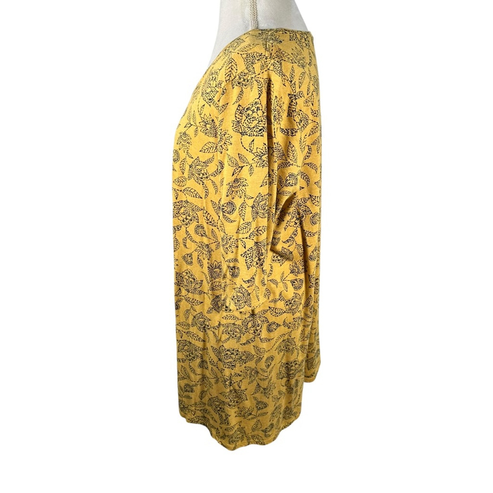 J Jill Pure Jill Ballet Sleeve Tunic Top Chamomile Yellow Floral Boho Size XL - Picture 6 of 10